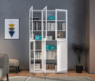 Шкаф Белый со стеклом Твин СБ-3372+СБ3373