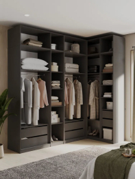 Угловой шкаф для одежды распашной с ящиками и антресолью, София, 2600х2500х1300мм