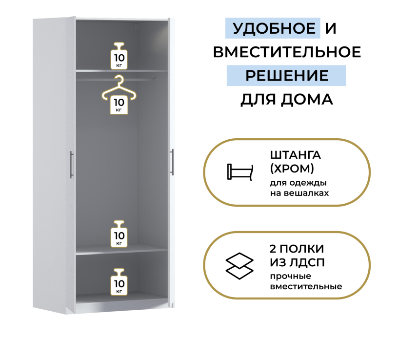 Для одежды, Шкаф двухдверный Макс 1000 мм, вариант №1 (ЛДСП)