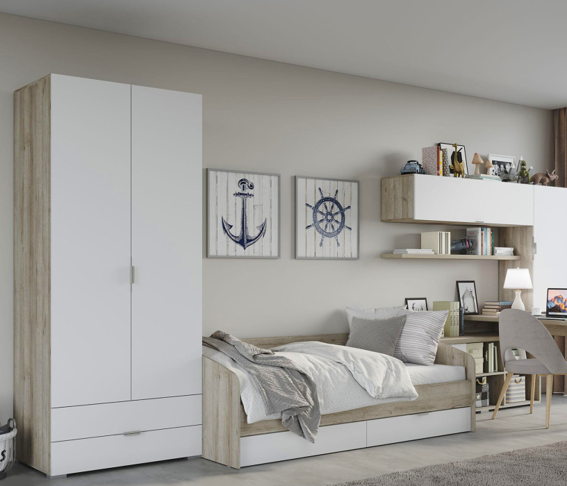 Шкафы двухстворчатые, Шкаф Анима ШК-3005, дуб серый, белый