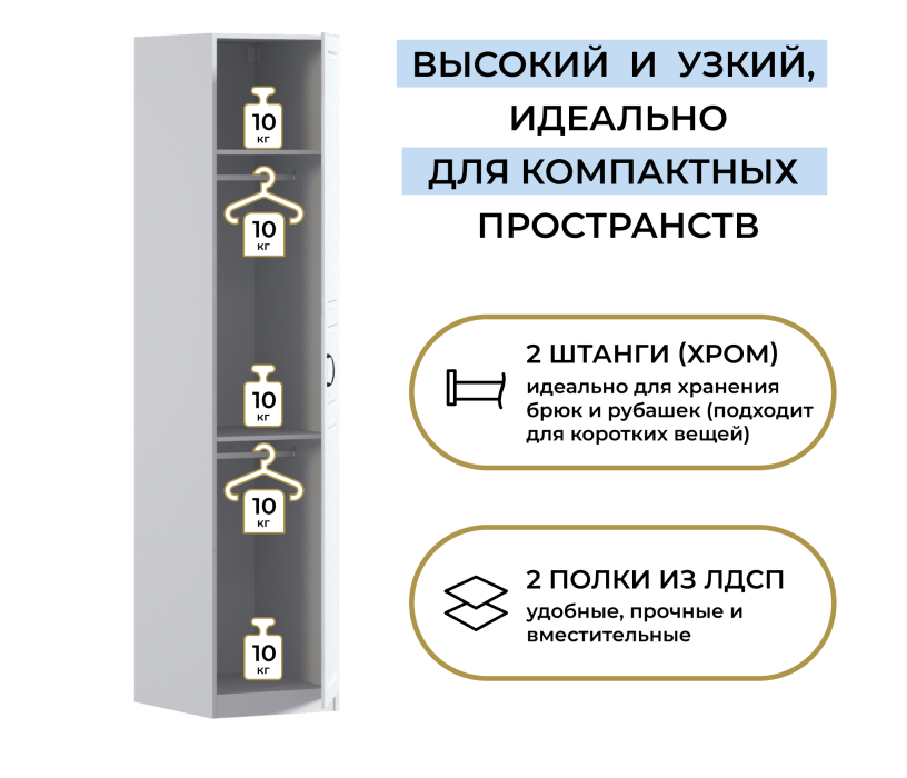 Для одежды, Шкаф однодверный Макс 500 мм, вариант №4 (ЛДСП/МДФ)