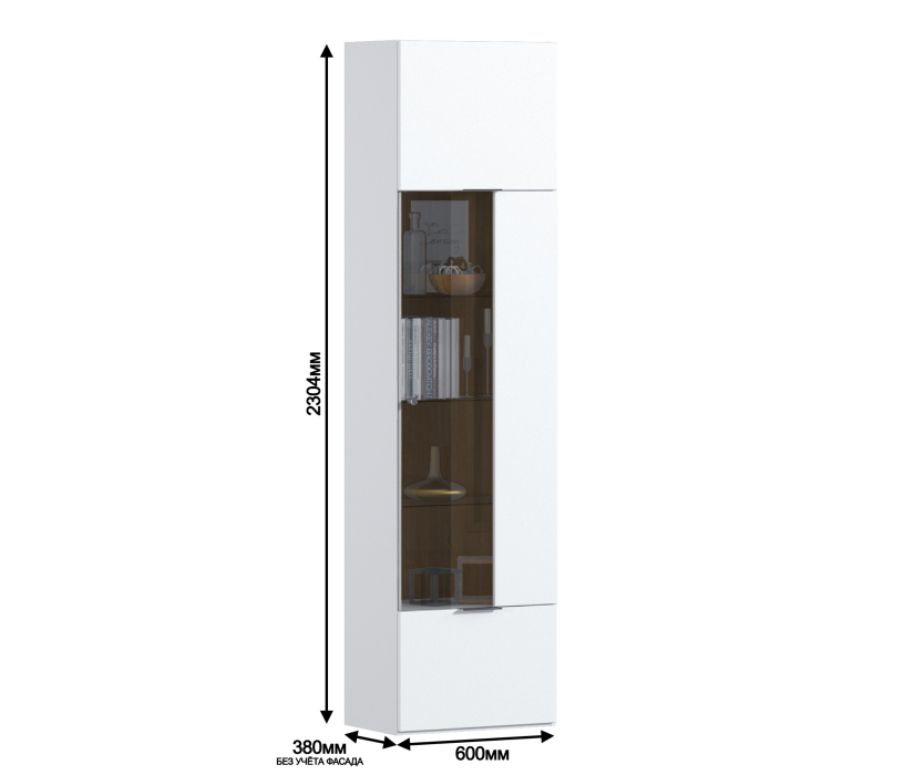 Витрины, Мальта СБ-3256 Шкаф-витрина Белый/МДФ Белый