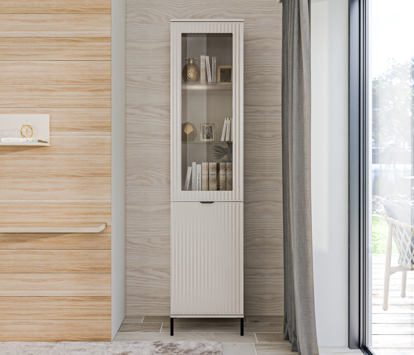 Шкафы пеналы, Шкаф-витрина Турин СБ-3567 Кашемир серый/МДФ Кашемир