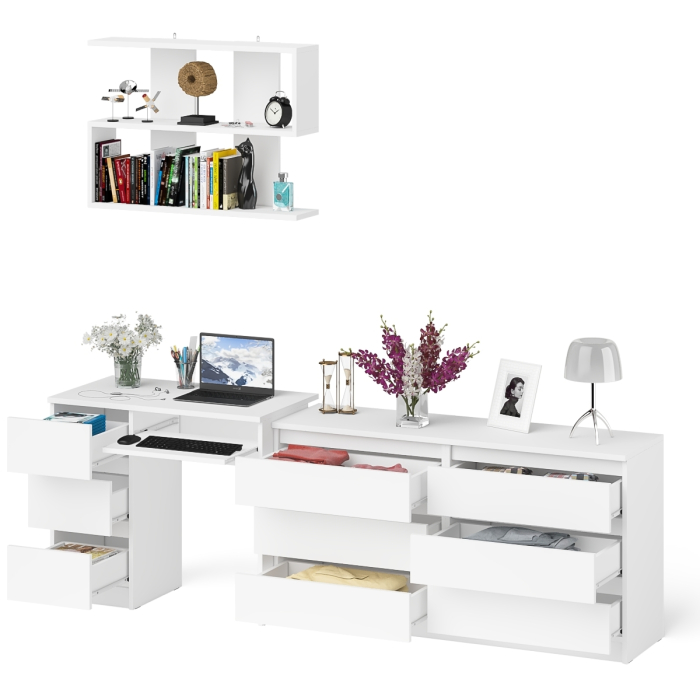 Домашние кабинеты, Большой комод Мори МК1380.6 с компьютерным столом МС-6 левый и полкой