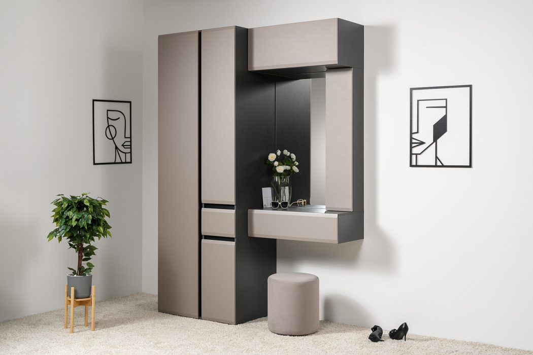 Для одежды, Шкаф комбинированный Сидней 13.18, антрацит, веллюто капучино