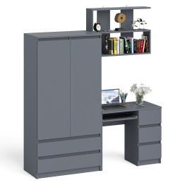 Стол компьютерный Мори МС-6 правый с полкой для книг и шкаф-комодом двери и два ящика