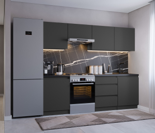 Кухонный гарнитур Леон прямой 240 см, диамант серый