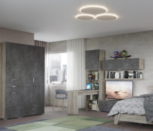 Шкаф Анима ШК-3014, дуб серый, камень темный