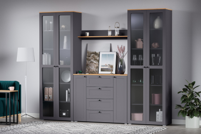 Шкаф-витрина Остин 16.394.02, серый графит, дуб золотой крафт