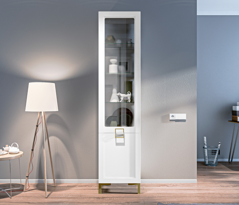 Стенки для гостиной, Комплект для гостиной с витриной Ассоль, Белый