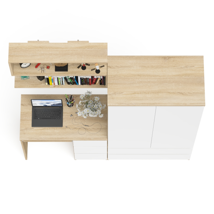 Домашние кабинеты, Стол компьютерный Мори МС-6 правый с полкой для книг и шкаф-комодом двери и два ящика