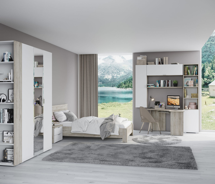 Стеллажи, Шкаф Анима ШК-3030, дуб серый, белый