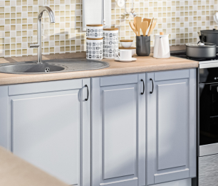 Кухонный гарнитур Регина Белый/ МДФ Серый светлый 2,4 м