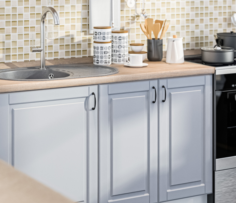 Кухонные гарнитуры, Кухонный гарнитур Регина Белый/ МДФ Серый светлый 2,4 м