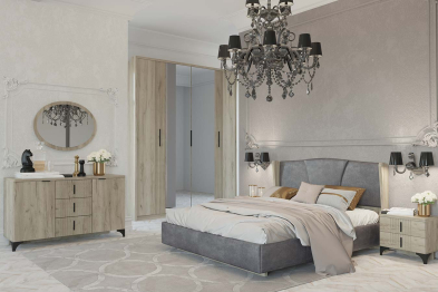 Кровать Шер КР-23-М-16, дуб серый/alpina 14