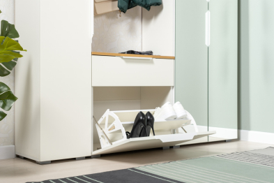 Тумба для обуви Октава 16.127, белая шагрень, дуб золотой крафт