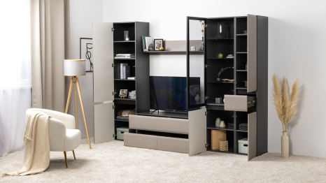 Шкаф с ящиком Сидней 13.202, антрацит, веллюто капучино