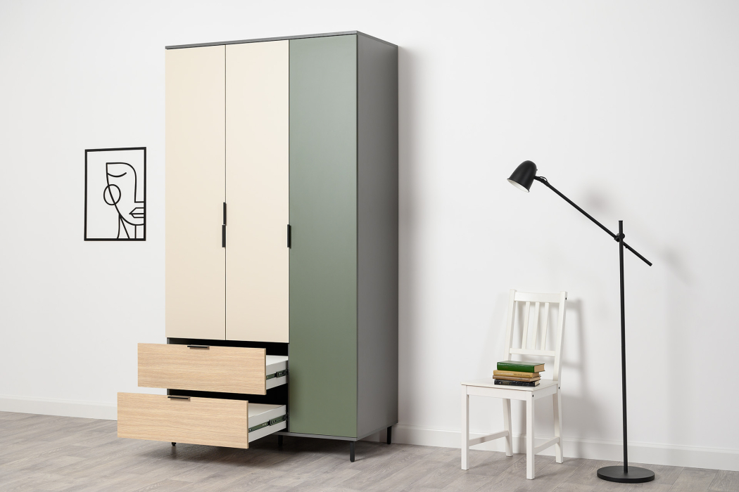 Для одежды, Шкаф Марвэл 16.317.03, темно-серый, сатин, плэйн, дымчатый зеленый