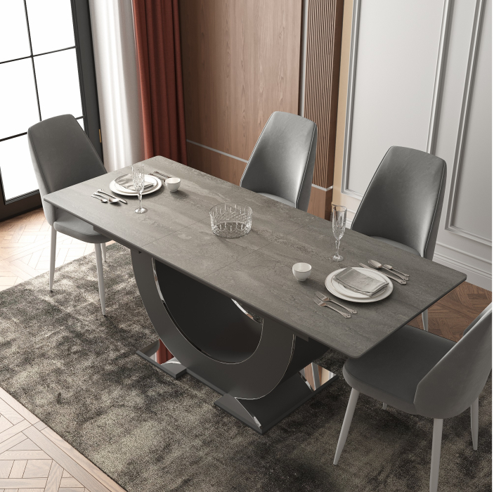 Обеденные столы, Стол Монако, столешница керамогранит (1600/2000х900х820) серебро