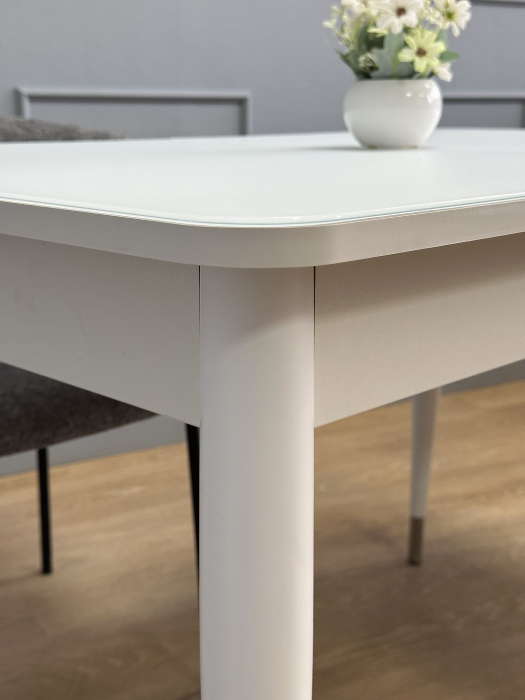 Обеденные столы, Стол Kenner K1100 раздвижной, стекло белое сатин