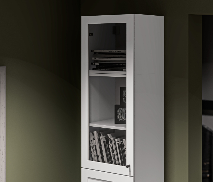 Прямые, Стеллаж Твин СБ-3372 Белый 236 см со стеклом