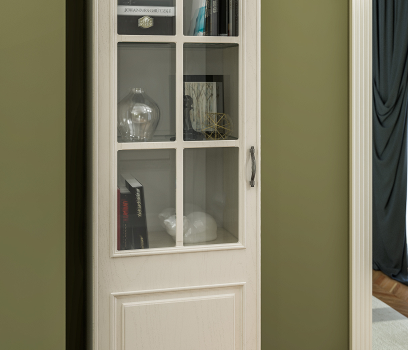 Шкафы одностворчатые, Шкаф-витрина Гранд / Ливерпуль СБ-3516 Дуб Приморский Белый/МДФ Классика Светлый