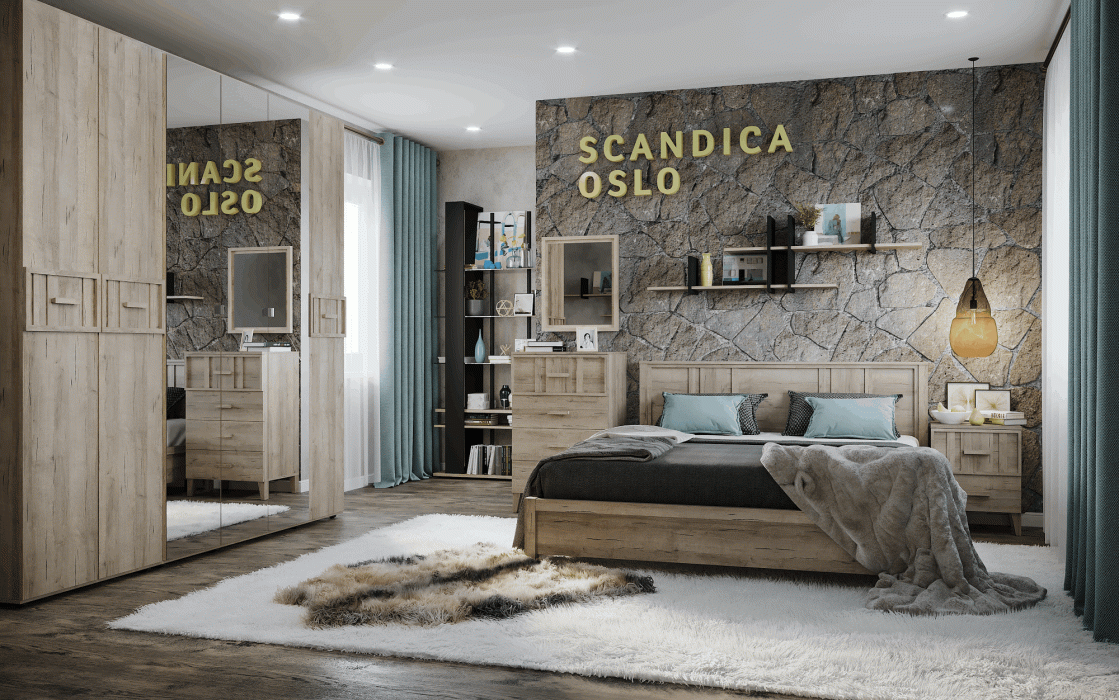 Шкафы с зеркалом, Спальня Scandica Oslo (модуль 54) Шкаф для одежды 2-дв Стандарт+Зеркало