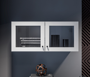 Твин СБ-3384 Полка Белая с фасадами со стеклом