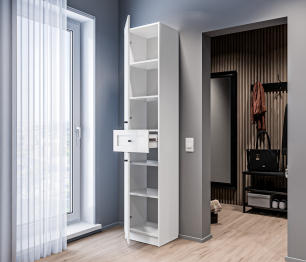 Стеллаж Твин СБ-3372 Белый с глухим фасадом и ящиком