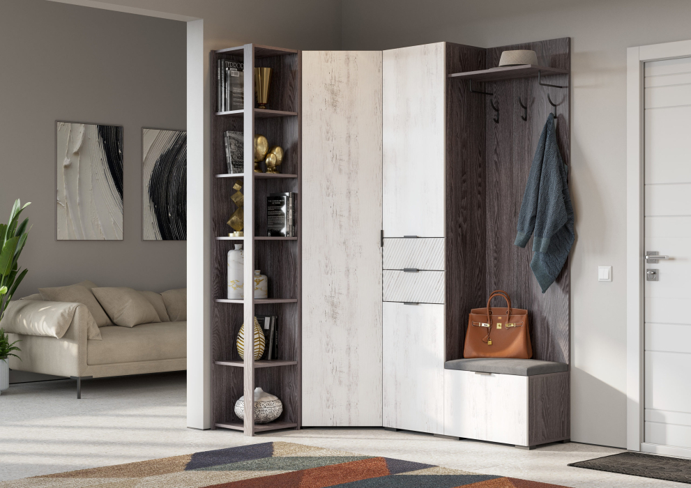 Прихожие, Вешалка Шаде В-3406, черный ясень, санторини белый, ткань simple 27