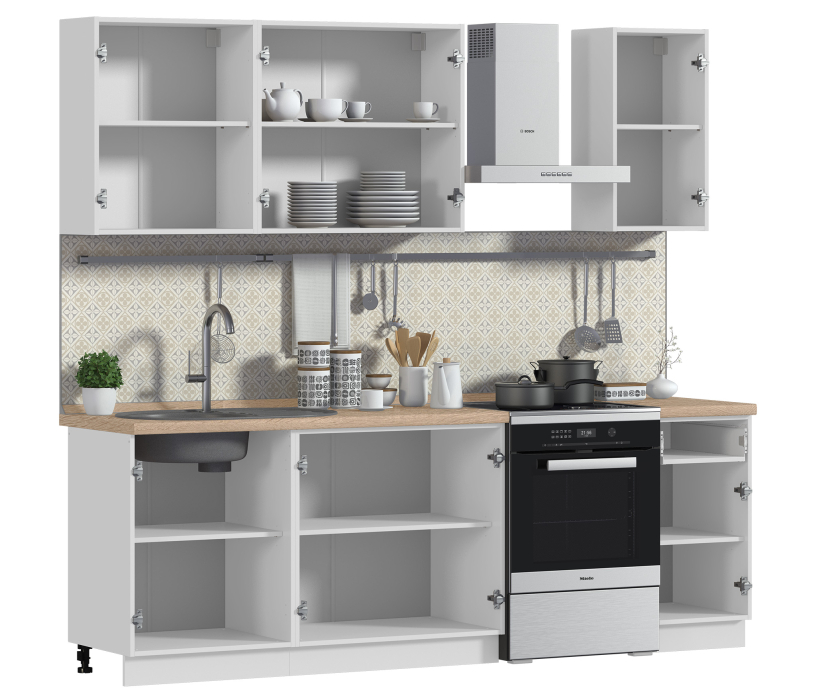 Кухонные гарнитуры, Кухонный гарнитур Регина Белый/ МДФ Серый светлый 2,4 м