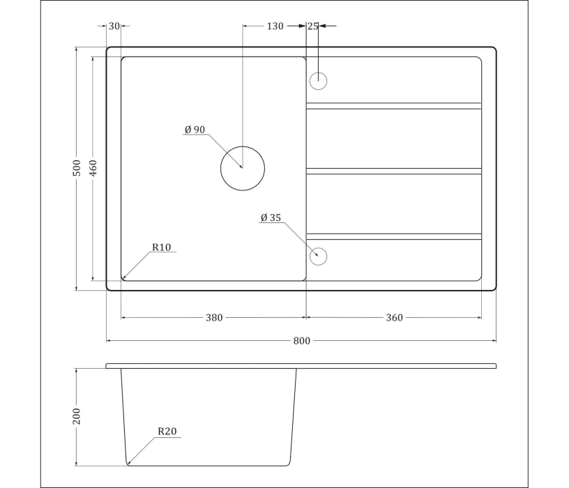 Кухонные мойки, Гранитная мойка EMQ-1800.Q