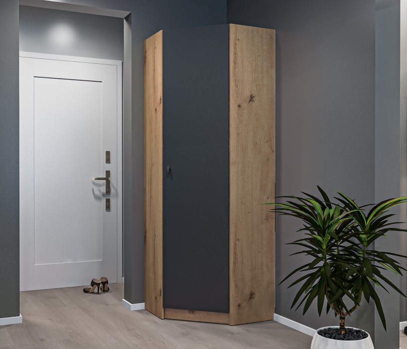 Угловые шкафы, Шкаф угловой Сидней СБ-2589 Дуб дикий/Диамант серый