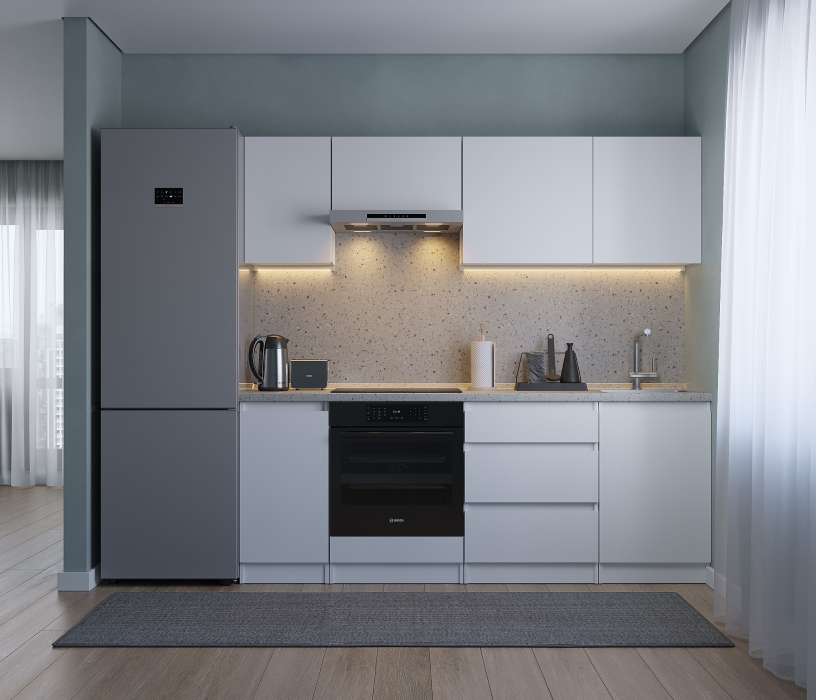 Кухонные гарнитуры, Кухонный гарнитур Леон прямой 210 см, белый