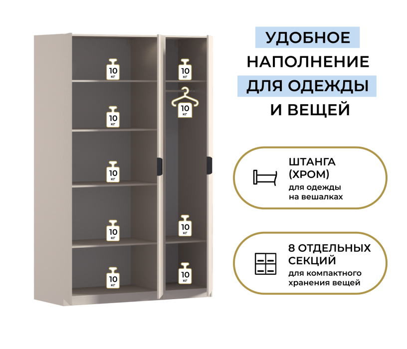 Для одежды, Шкаф трехдверный Макс 1500 мм, вариант №3 (ЛДСП/МДФ)