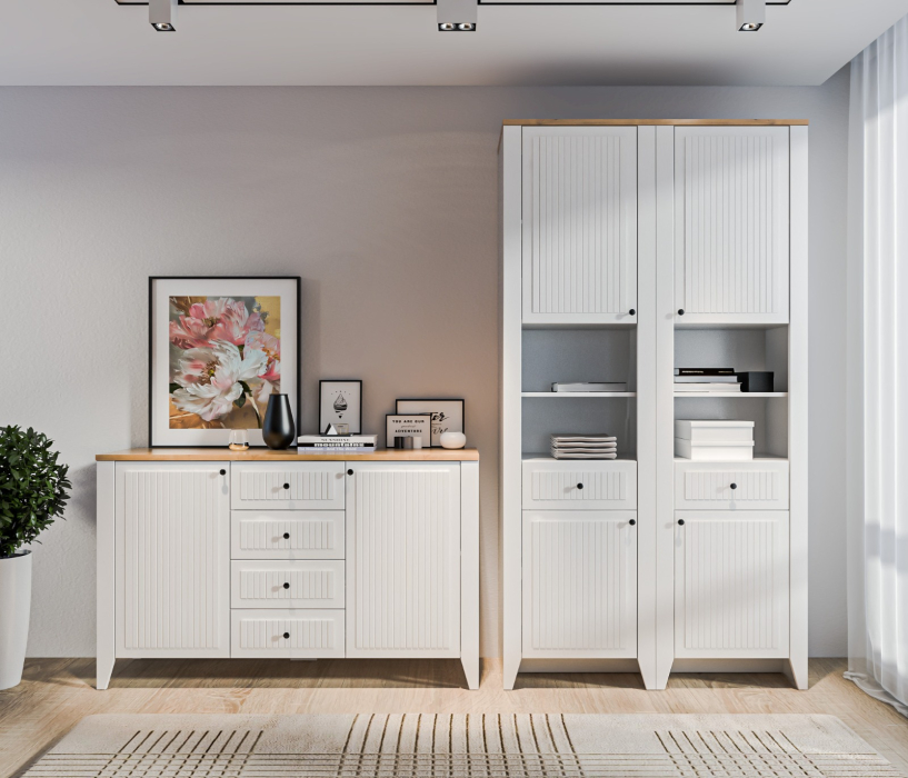 Комоды, Комод Монтана СБ-3547 Белый Альпийский,Дуб Гамильтон/МДФ Дуб Белый