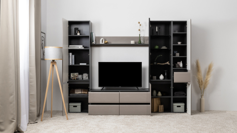 Шкаф Сидней 13.200, антрацит, веллюто капучино