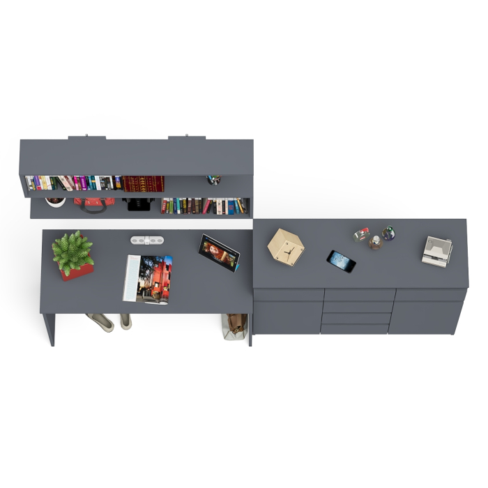 Домашние кабинеты, Письменный стол Мори МСП1200.1 с навесной открытой полкой и тумбой-комодом