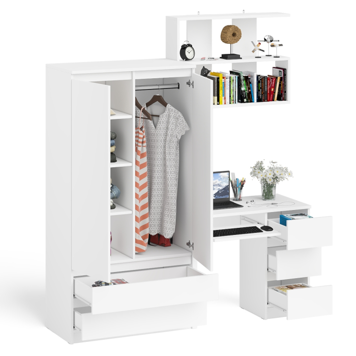 Домашние кабинеты, Стол компьютерный Мори МС-6 правый с полкой для книг и шкаф-комодом двери и два ящика