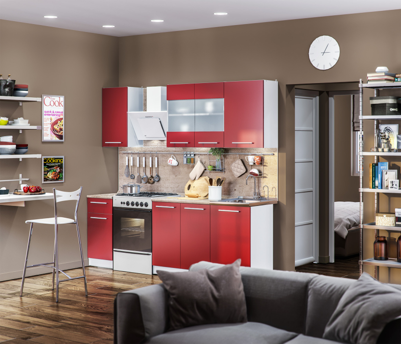 Кухонные гарнитуры, Кухня Элен Белый / Бордо 1,7 м