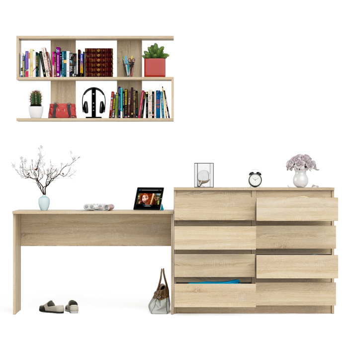 Домашние кабинеты, Комод Мори 8-мь ящиков с рабочим столом 1200 и верхней книжной полкой