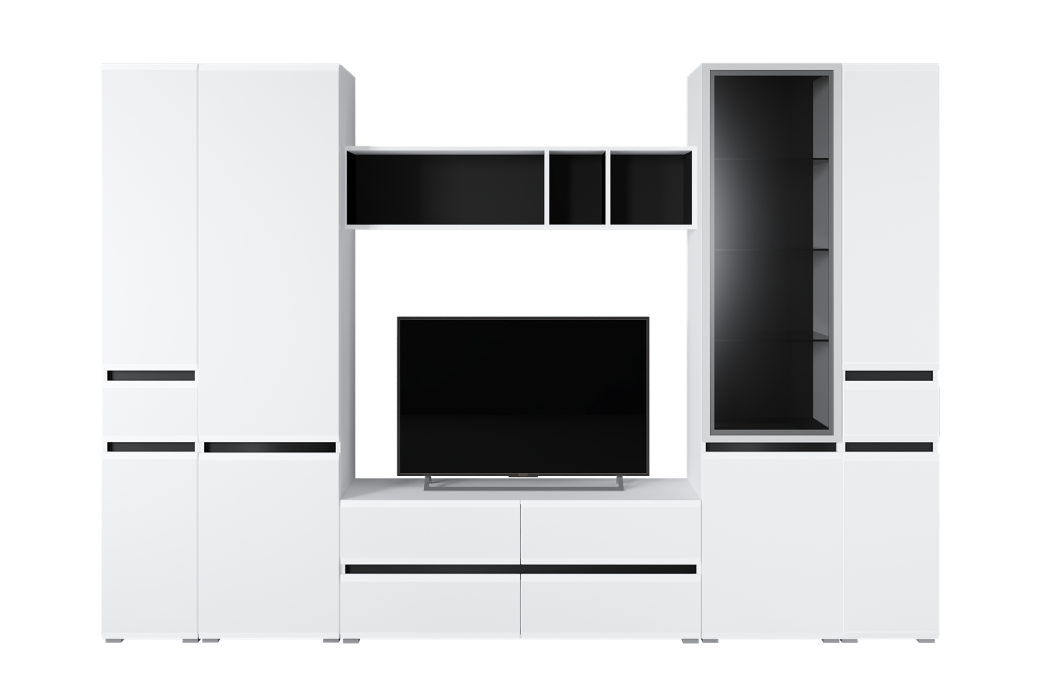 Шкафы распашные, Шкаф-витрина Сидней 13.201, белый премиум, черный, белый глянец