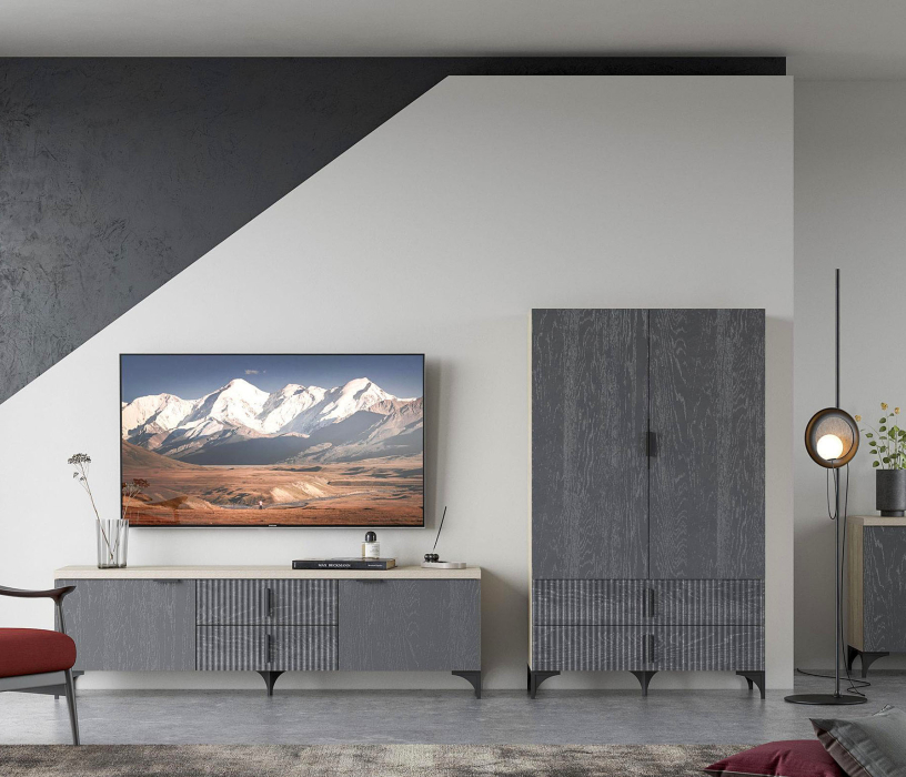 Шкафы распашные, Шкаф Шер ШК-3324, дуб серый, айронвуд серебро