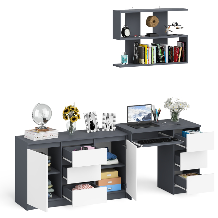 Домашние кабинеты, Тумба-комод Мори МК1200.3 с письменным столом правый и полкой для книг и журналов