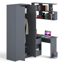 Стол компьютерный угловой левый с верхней полкой Мори и 2-х дверным шкафом