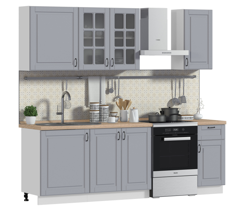 Кухонные гарнитуры, Кухонный гарнитур Регина Белый/ МДФ Серый светлый 2,4 м
