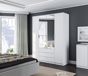 Шкаф 4х дверный с зеркалами Николь СБ-2595/1 Белый