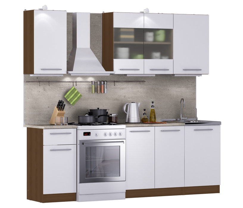 Кухонные гарнитуры, Кухонный гарнитур Элен Вишня Мадера / Белый глянец 1,7 м