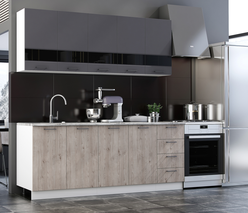 Кухни, Кухня Астра 2,0 м Графит софт/Дуб галиано МДФ