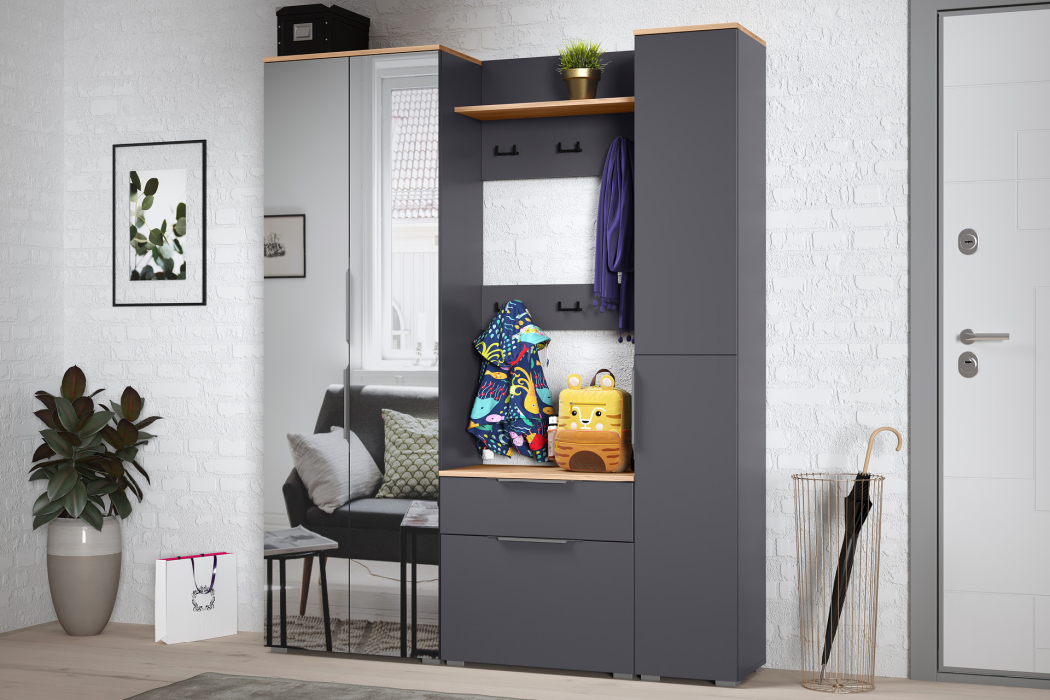 Шкафы распашные, Шкаф-пенал Октава 13.228, серый графит, дуб золотой крафт